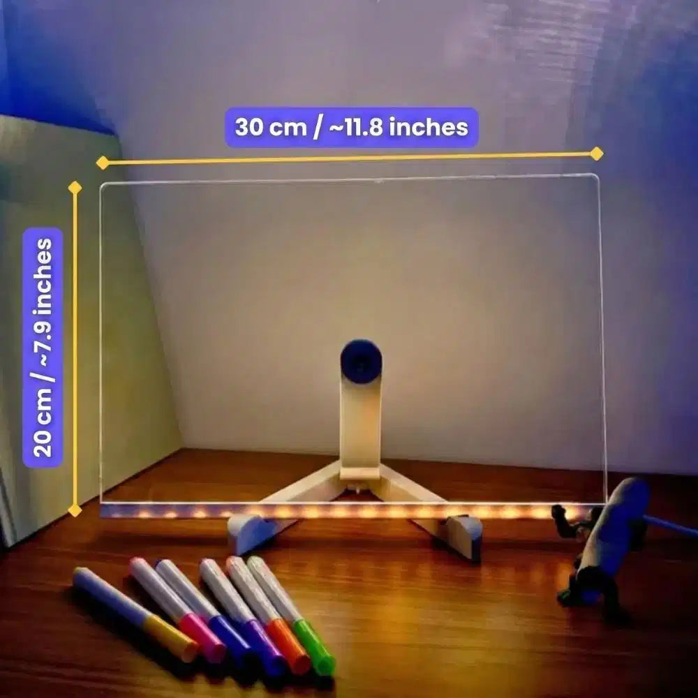 GlowPad™ - Quadro de Desenho LED Reutilizável com Tecnologia de Apagamento Instantâneo