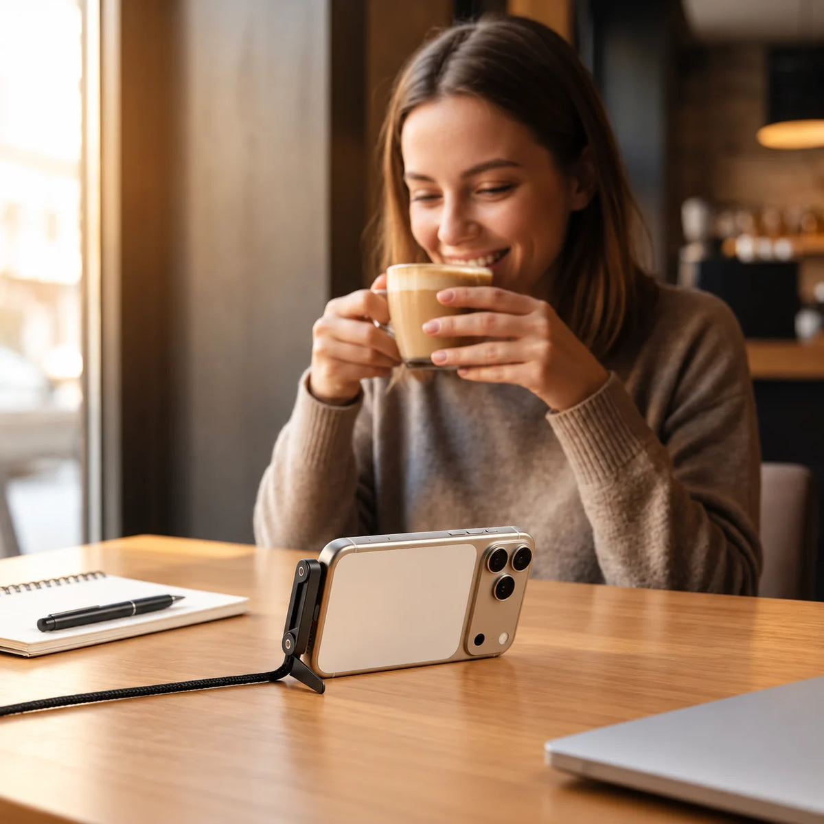 StandCharge™ - Hands-free charging stand with integrated cable