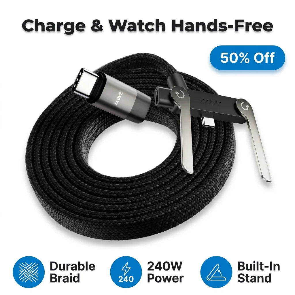 StandCharge™ - Hands-free charging stand with integrated cable