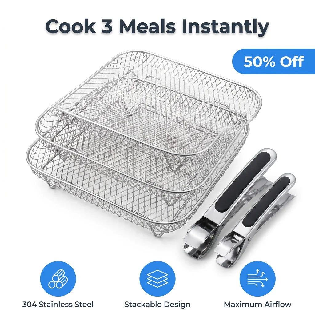 AirStack™ - Stackable air fryer baskets for multi-level cooking