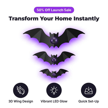 StickBat™ - 12 Glowing LED Halloween Bats with Damage-Free Adhesive