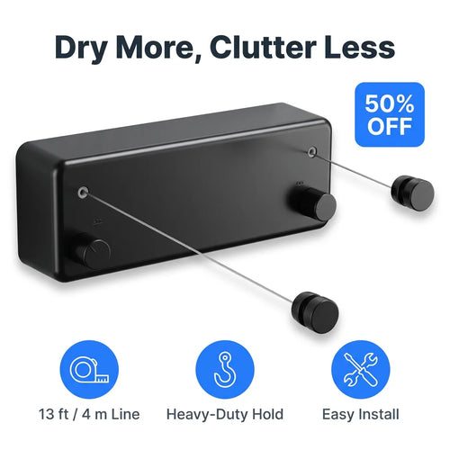 QuickCord™ - Retractable 4-meter clothesline for space-saving laundry