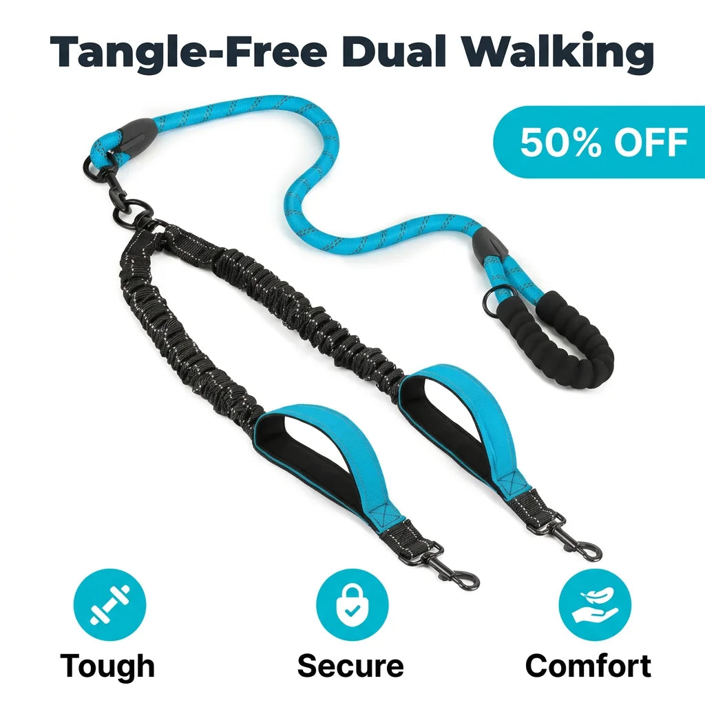 DualFlex™ - Tangle-Free Dual Dog Leash with 360° Swivel Connector