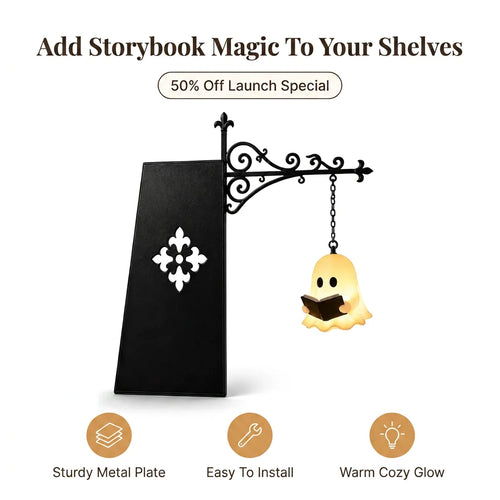 GhostGlow™ - Whimsical shelf lantern with a no-drill bookend design