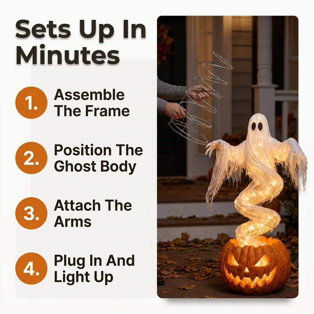 GlowSpirit™ - 51in Lighted Rising Ghost and Pumpkin Yard Lamp