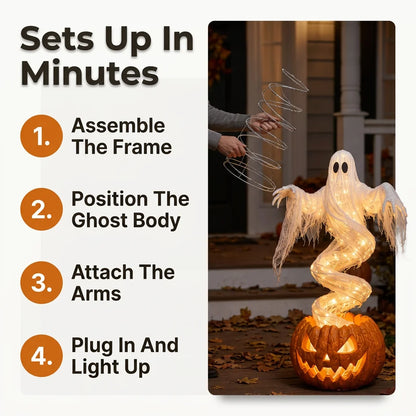 GlowSpirit™ - 51in Lighted Rising Ghost and Pumpkin Yard Lamp