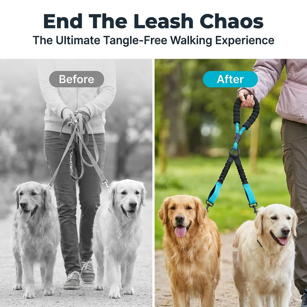 DualFlex™ - Tangle-Free Dual Dog Leash with 360° Swivel Connector