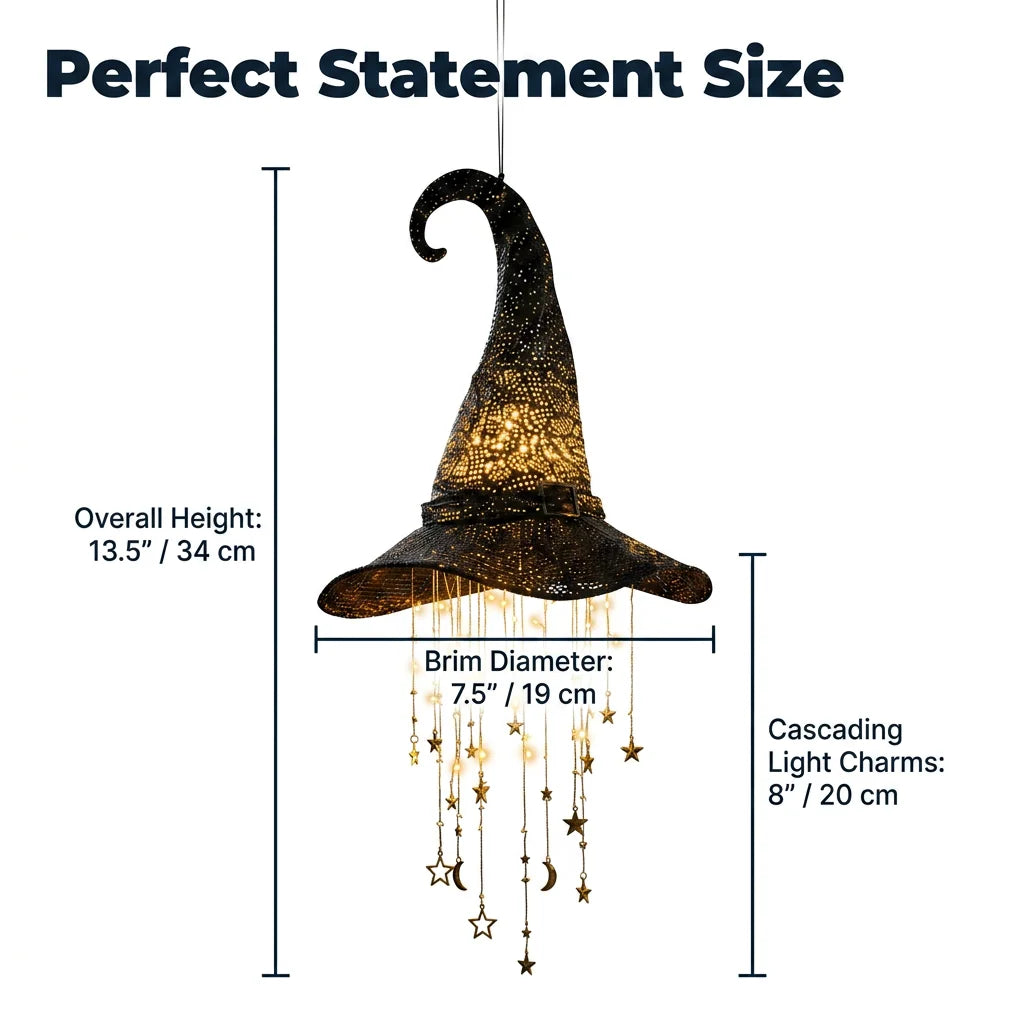 WitchGlow™ - Battery-powered hanging witch hat with cascading stars