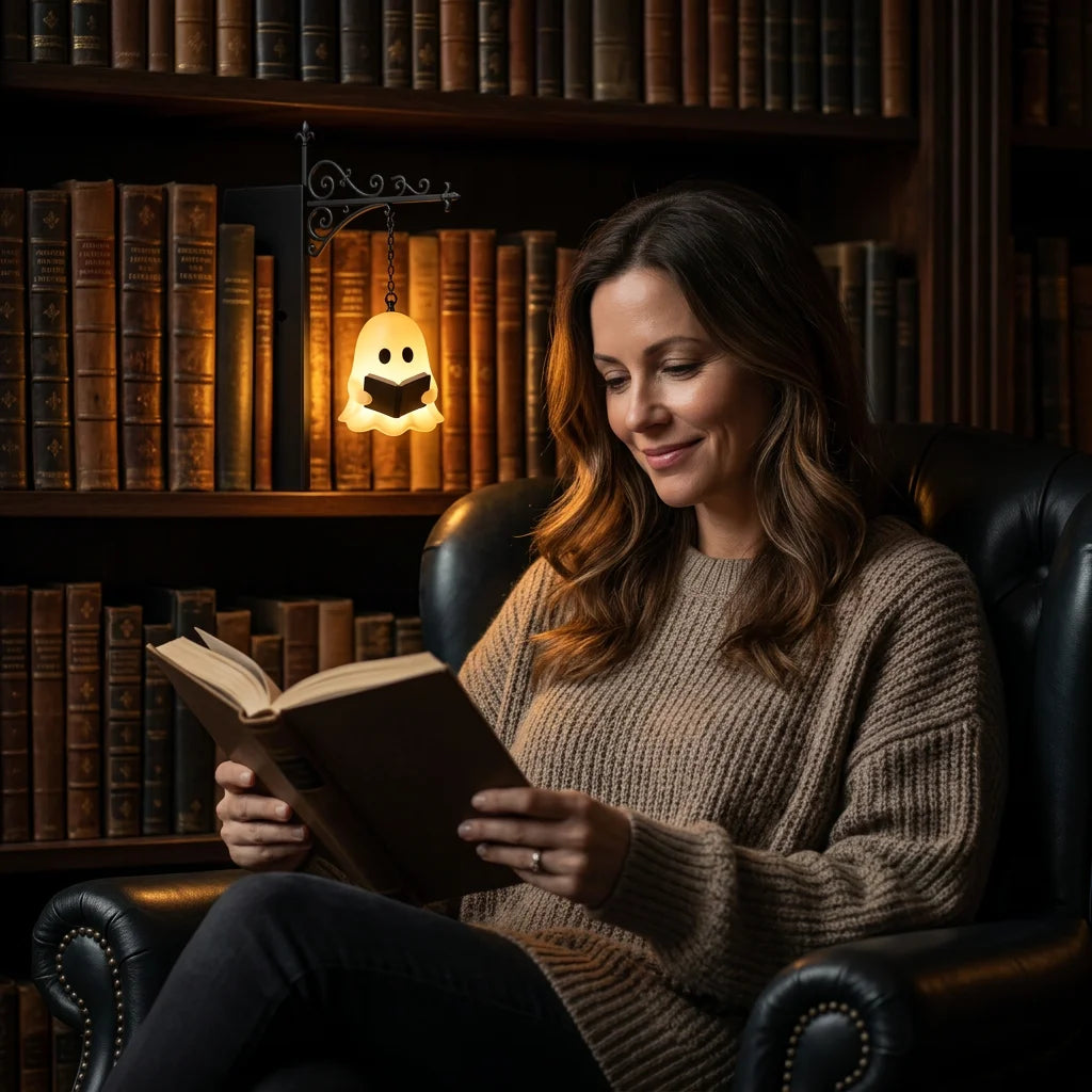 GhostGlow™ - Whimsical shelf lantern with a no-drill bookend design
