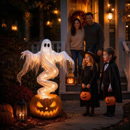 GlowSpirit™ - 51in Lighted Rising Ghost and Pumpkin Yard Lamp