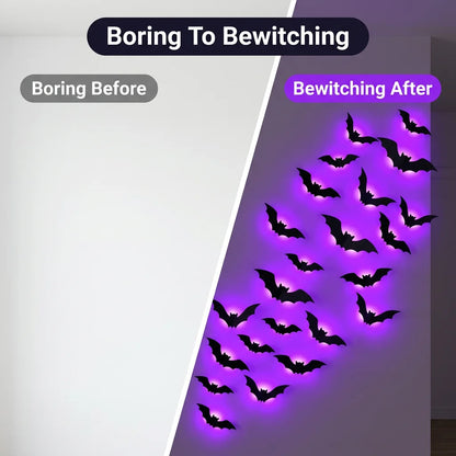 StickBat™ - 12 Glowing LED Halloween Bats with Damage-Free Adhesive