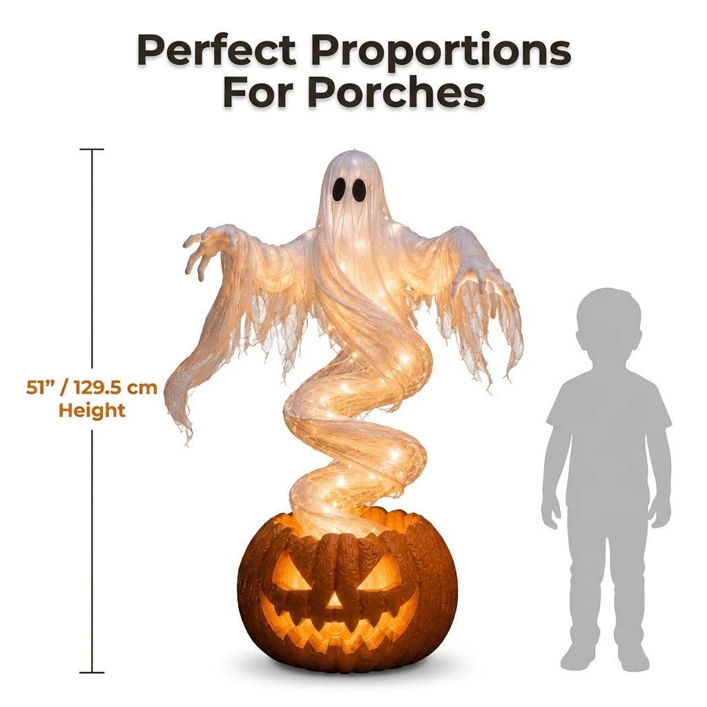 GlowSpirit™ - 51in Lighted Rising Ghost and Pumpkin Yard Lamp