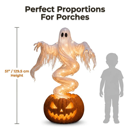 GlowSpirit™ - 51in Lighted Rising Ghost and Pumpkin Yard Lamp