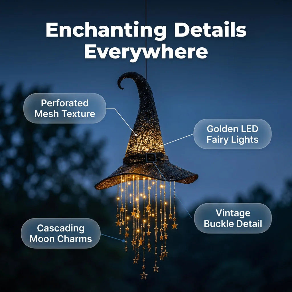 WitchGlow™ - Battery-powered hanging witch hat with cascading stars
