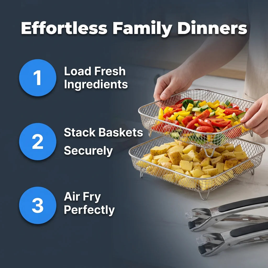 AirStack™ - Stackable air fryer baskets for multi-level cooking
