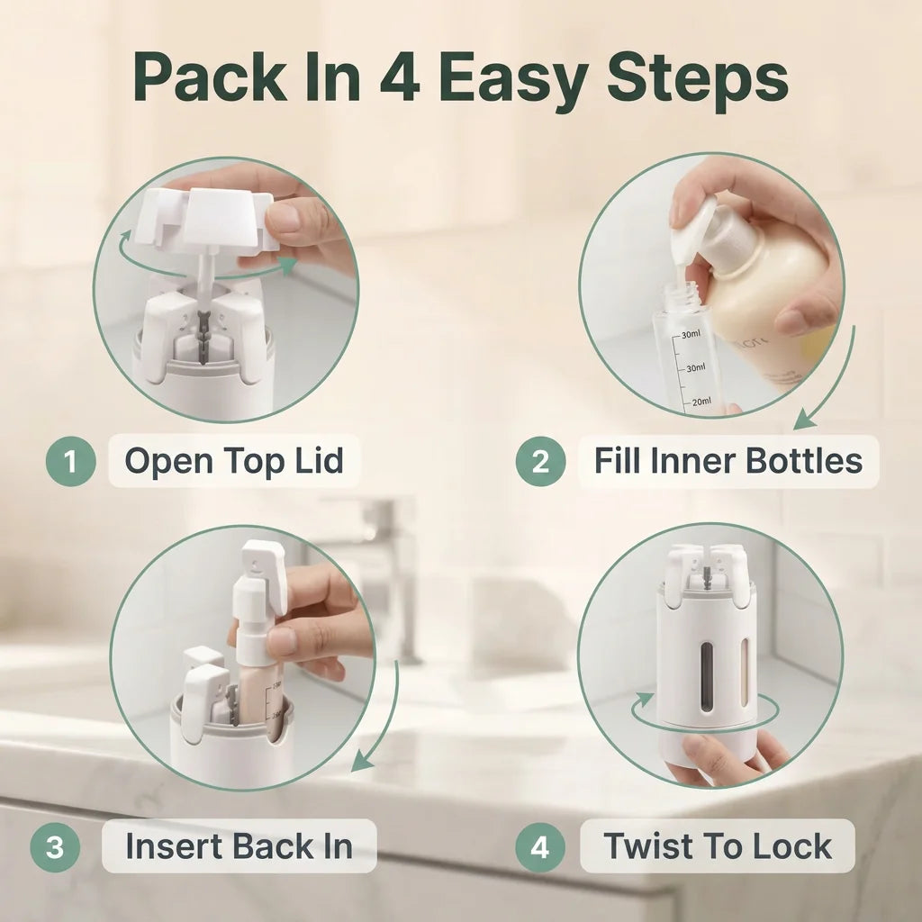 TravelFit™ - Leakproof 4-in-1 Compact Toiletry Dispenser