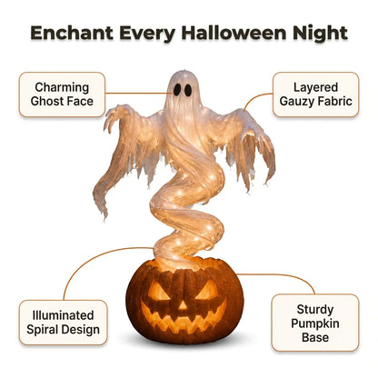 GlowSpirit™ - 51in Lighted Rising Ghost and Pumpkin Yard Lamp