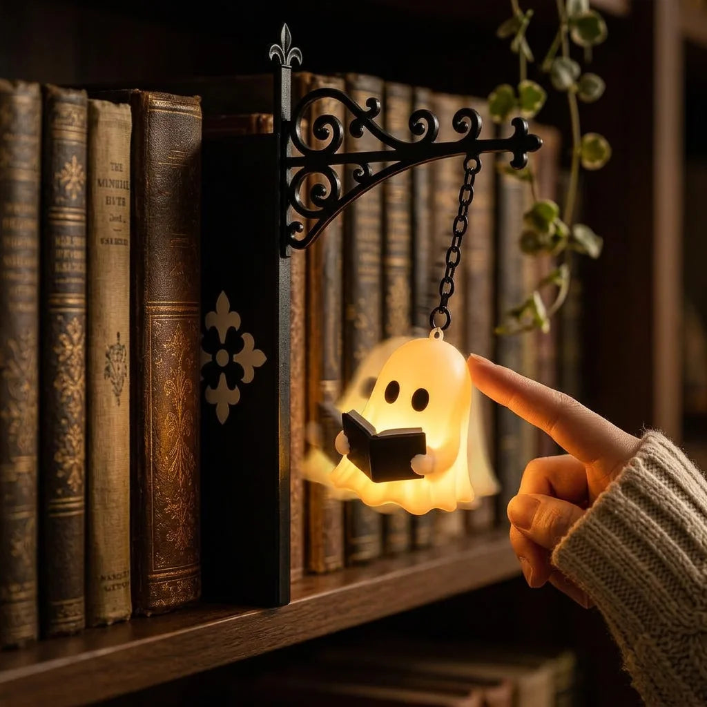 GhostGlow™ - Whimsical shelf lantern with a no-drill bookend design