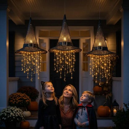 WitchGlow™ - Battery-powered hanging witch hat with cascading stars