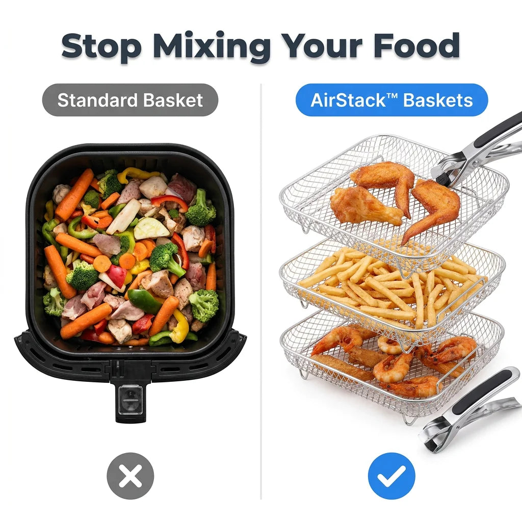 AirStack™ - Stackable air fryer baskets for multi-level cooking