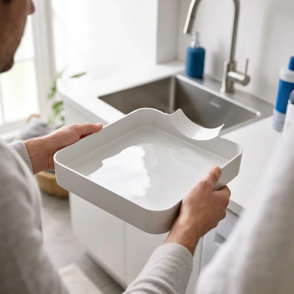 SpillShield™ - Čisticí tácek pro filtr pračky bez nepořádku