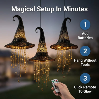 WitchGlow™ - Battery-powered hanging witch hat with cascading stars