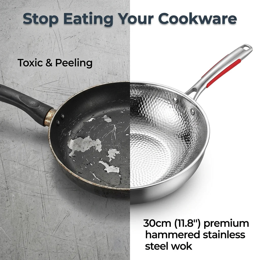 LightPan™ - 100% Pure Titanium Wok, Naturally Non-Stick