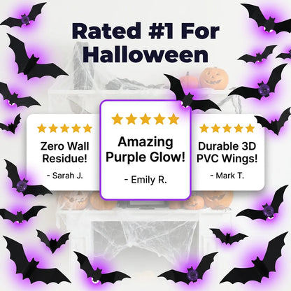StickBat™ - 12 Glowing LED Halloween Bats with Damage-Free Adhesive