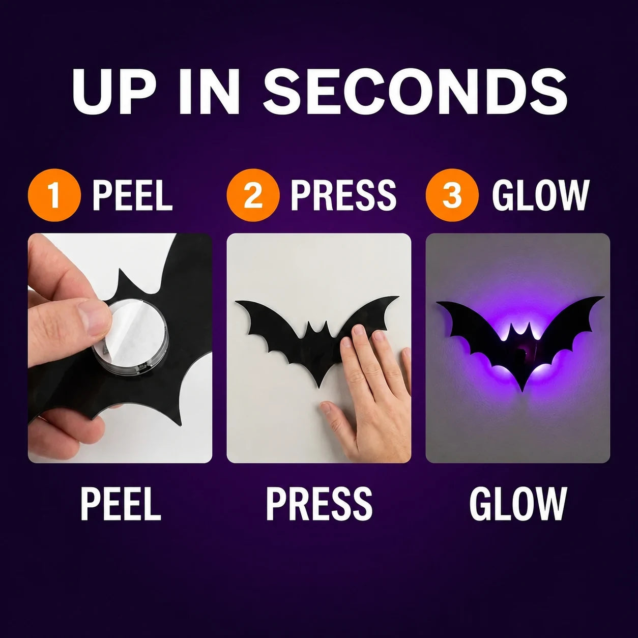 StickBat™ - 12 Glowing LED Halloween Bats with Damage-Free Adhesive