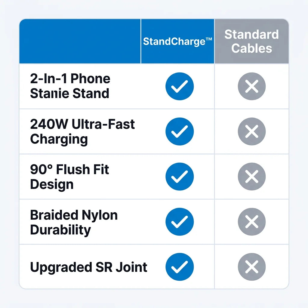 StandCharge™ - Hands-free charging stand with integrated cable