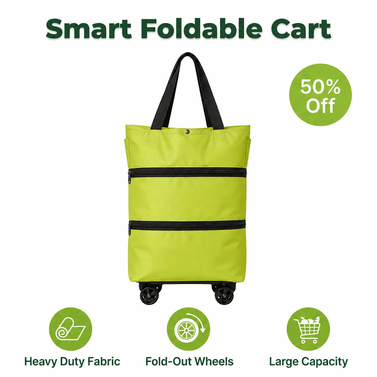 SmartCart™ - 소음이 적은 바퀴가 달린 접이식 2-in-1 장바구니